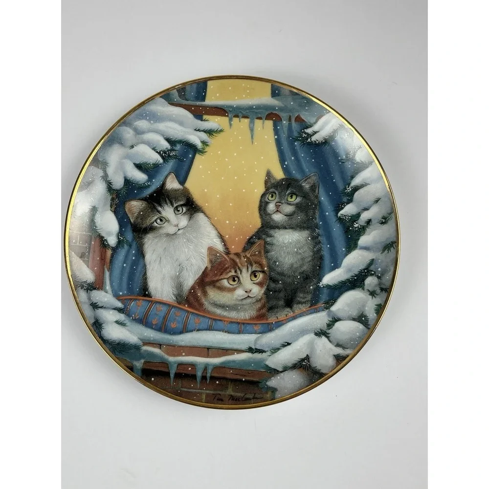 Franklin Mint Furry Flurry Cats Winter Snow Decor Plate Turi MacCombie Limited